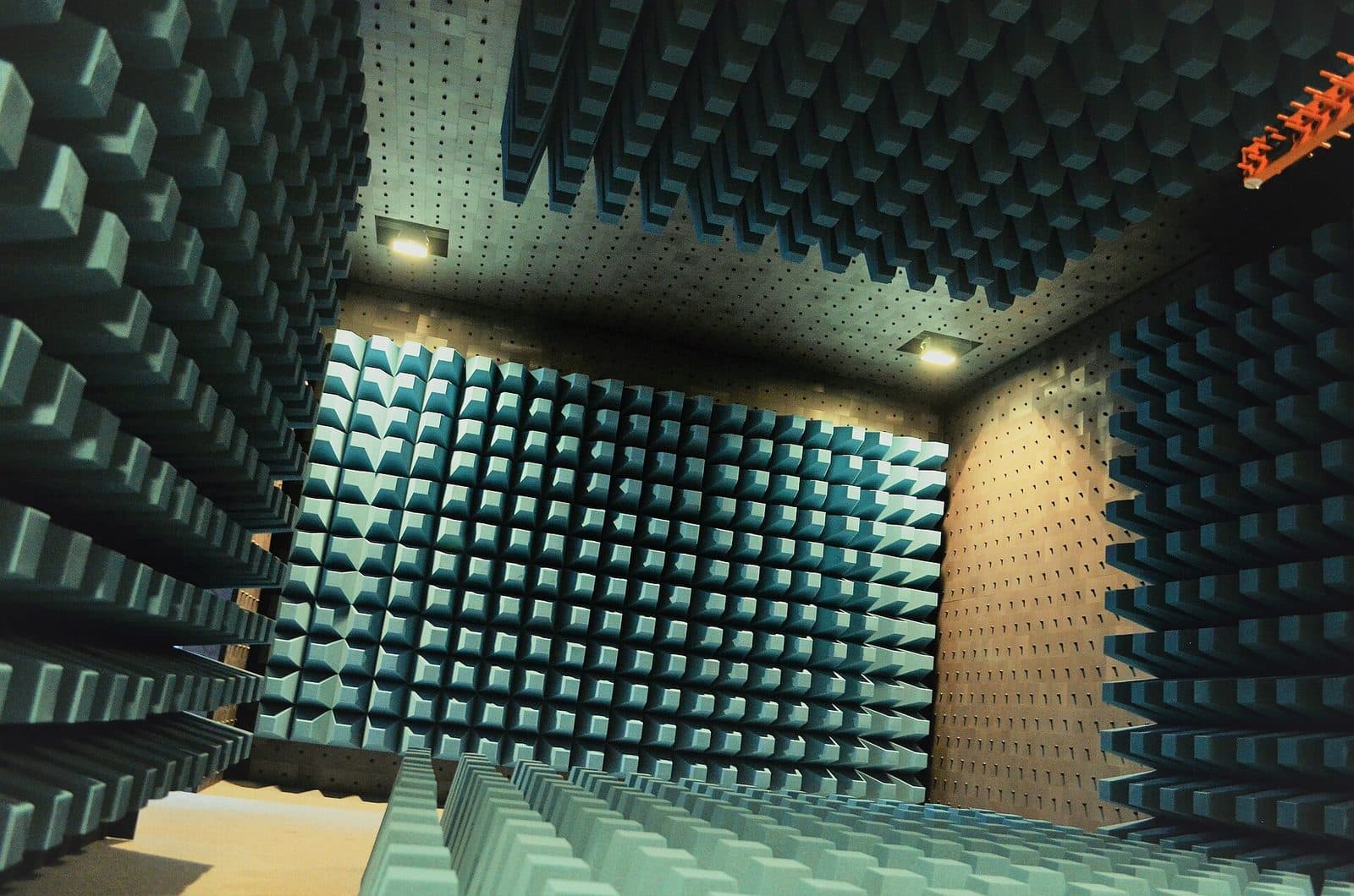 Inside an RF anechoic chamber used for radio certification testing